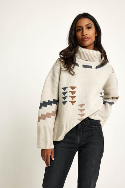 Thornton Ecru Geo Roll Neck Jumper