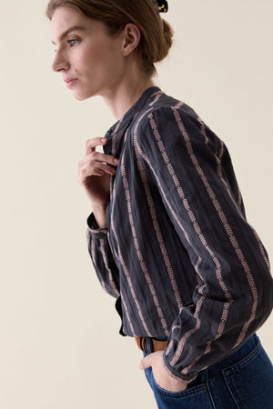 Aldwick Charcoal Stripe Nehru Shirt