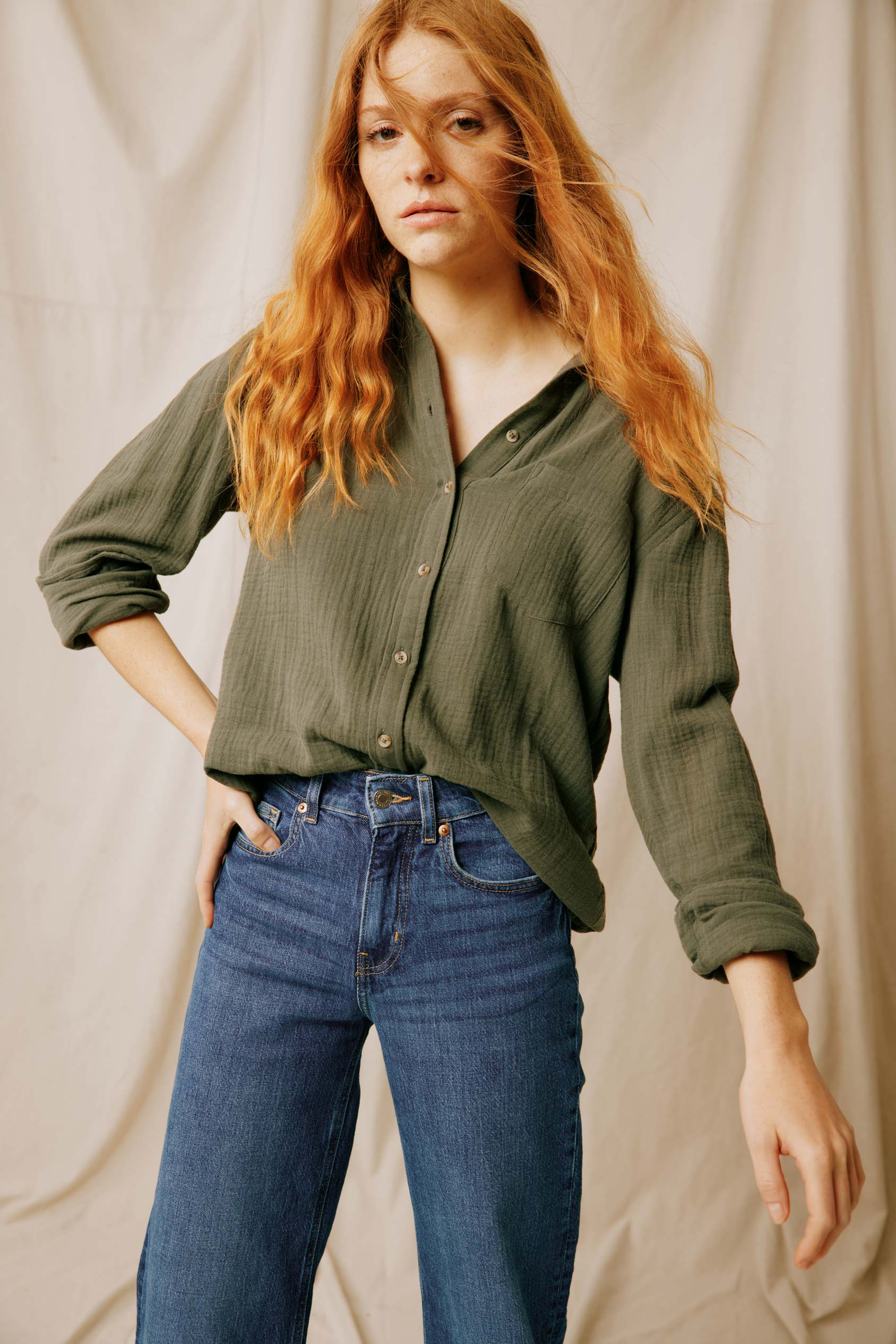 Elevate your style with the Lifford Khaki Double Cloth Shirt. This womenswear essential offers timeless elegance and comfort in a sophisticated, versatile shade.