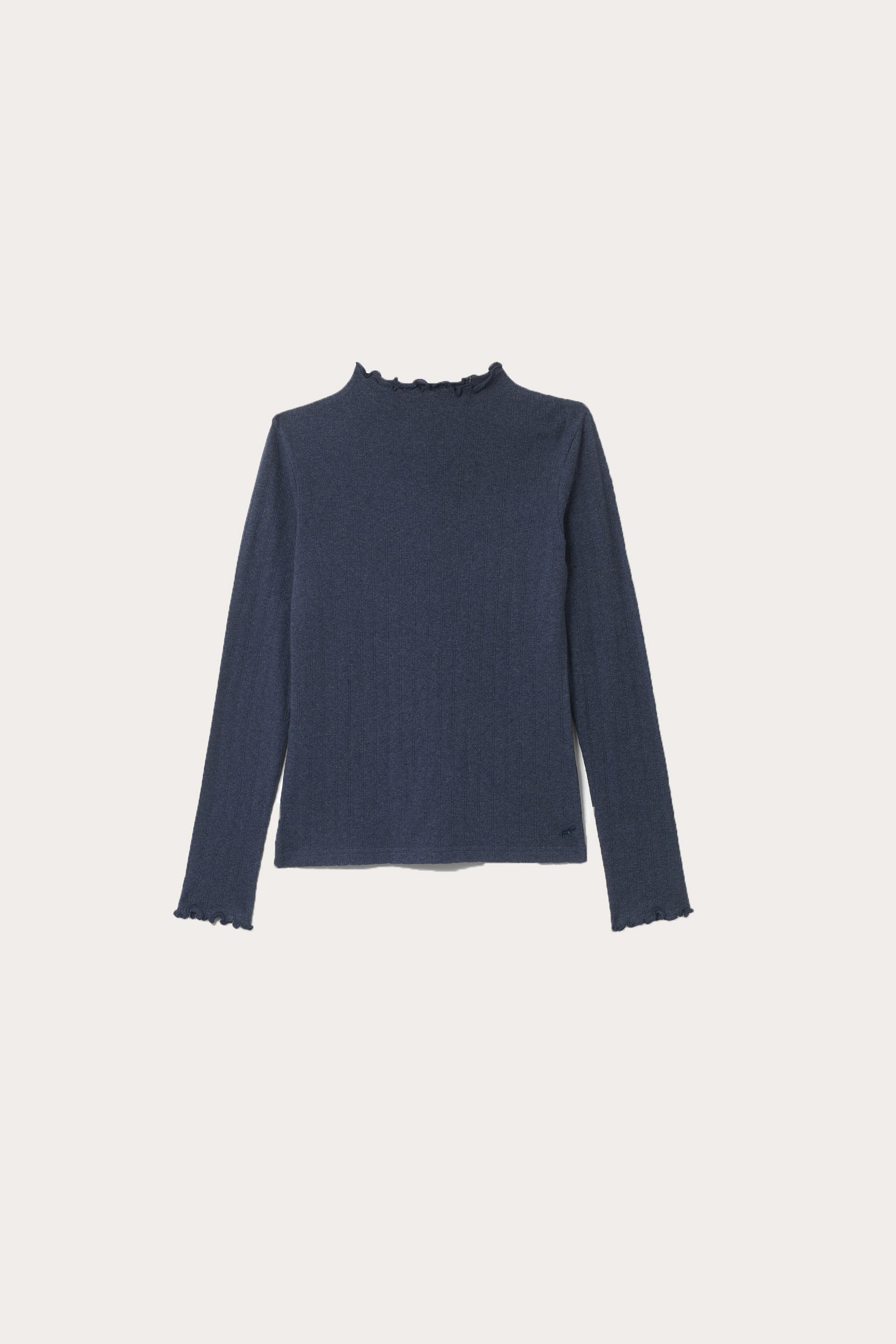 Bramley Navy Ruffle Pointelle Top