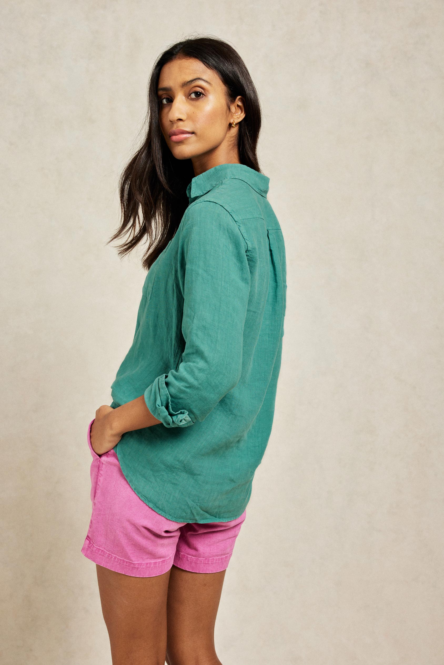 Green linen shirt womens hotsell