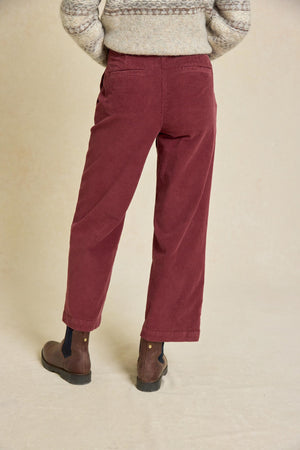 Embrace effortless style with the Chartham Plum Cord Trousers. Mid-rise with a cropped wide-leg shape and added stretch for ultimate comfort.