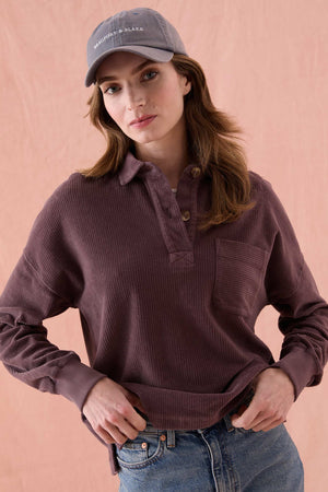 Farley Mauve Cord Half Button Sweat