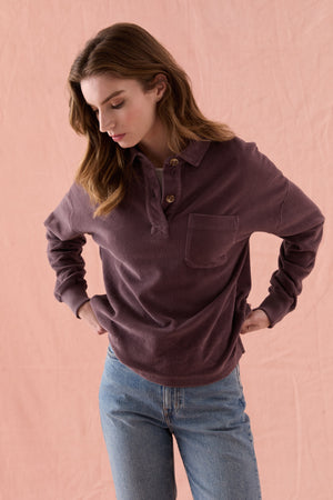 Farley Mauve Cord Half Button Sweat