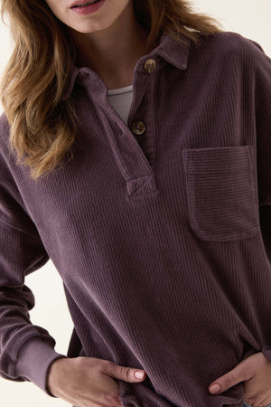 Farley Mauve Cord Half Button Sweat