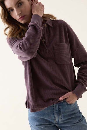 Farley Mauve Cord Half Button Sweat