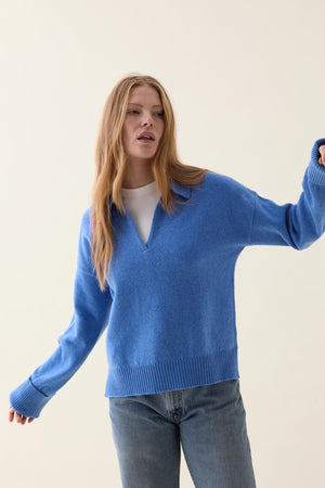 Hale Cornflower Open Collar Jumper