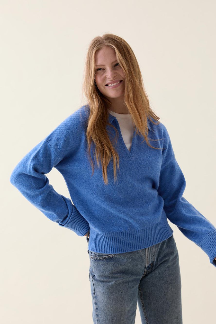 Hale Cornflower Open Collar Jumper