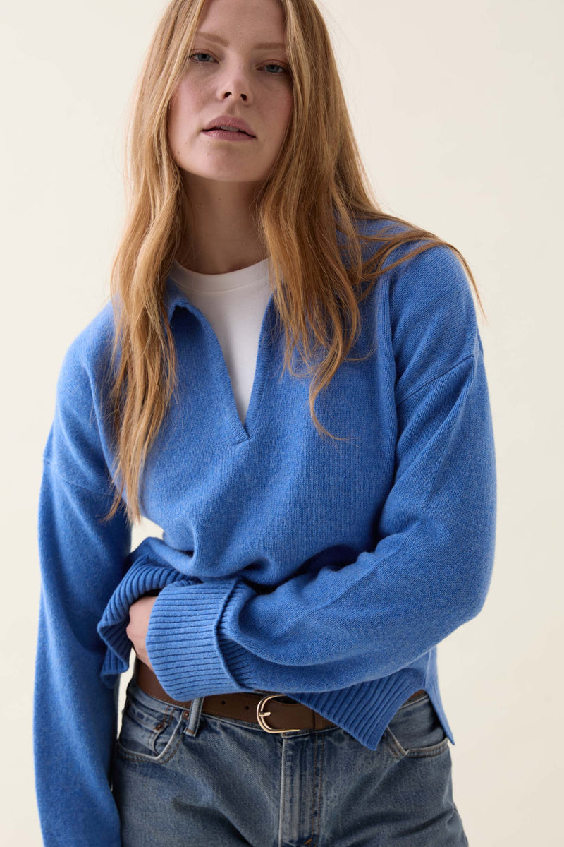 Hale Cornflower Open Collar Jumper