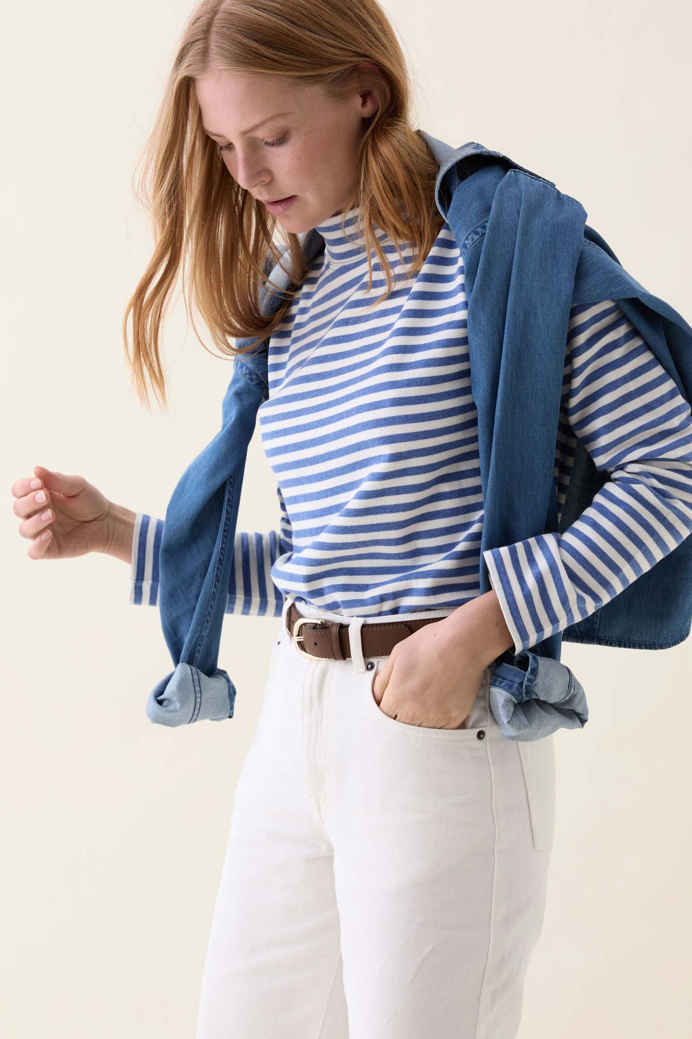 Laleham Blue Stripe Mock Neck Tee