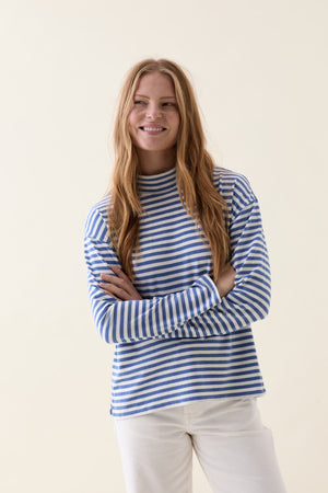 Laleham Blue Stripe Mock Neck Tee