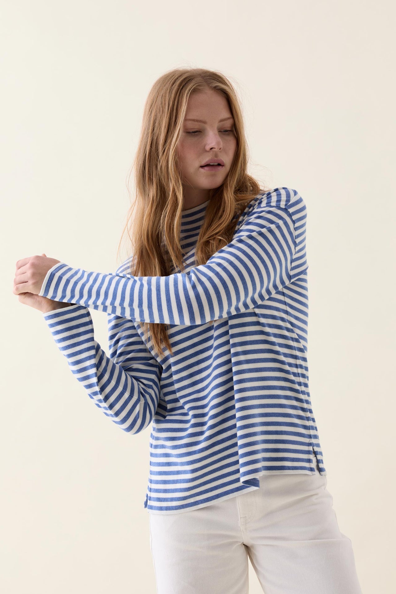 Laleham Blue Stripe Mock Neck Tee