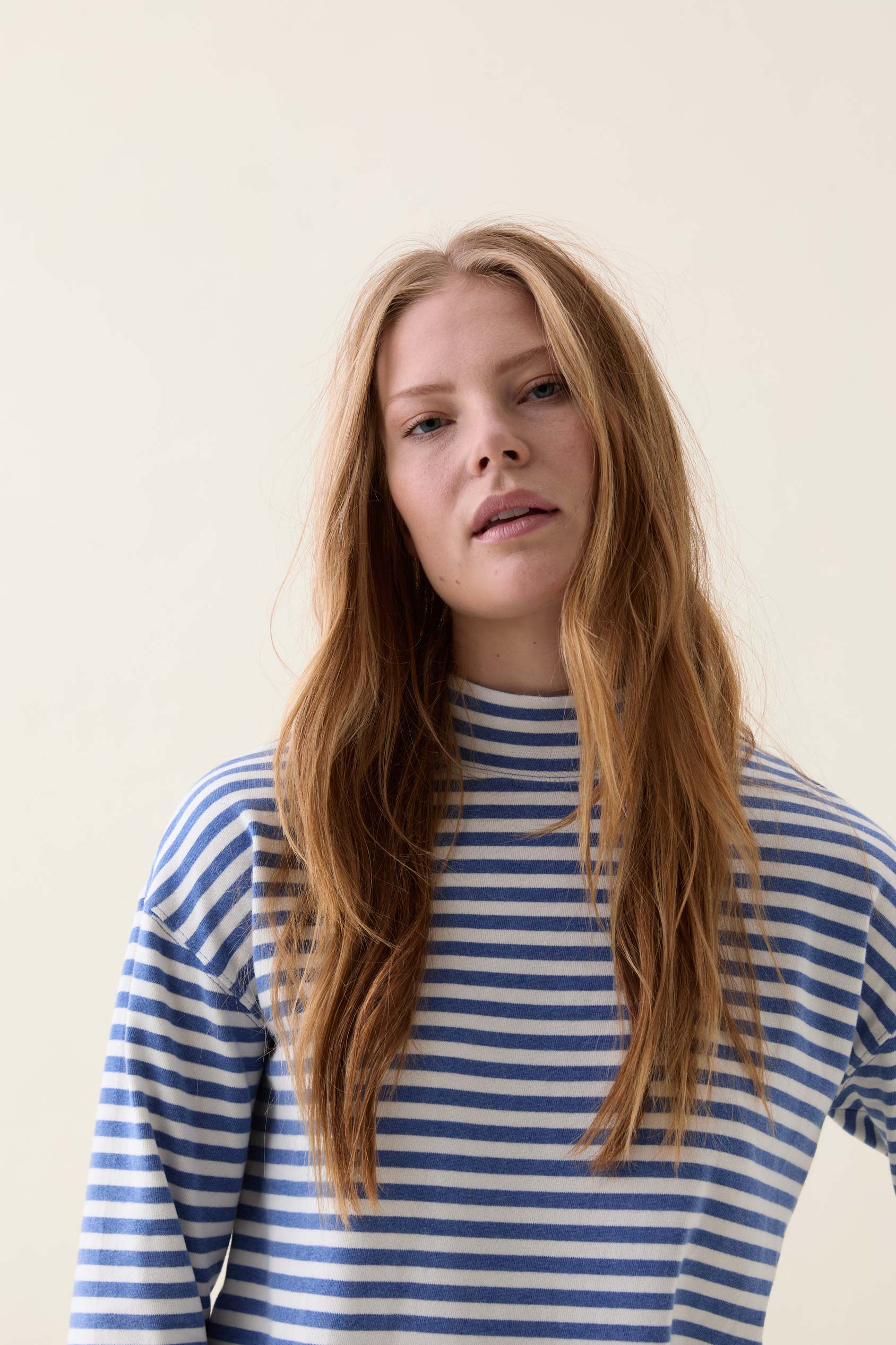 Laleham Blue Stripe Mock Neck Tee