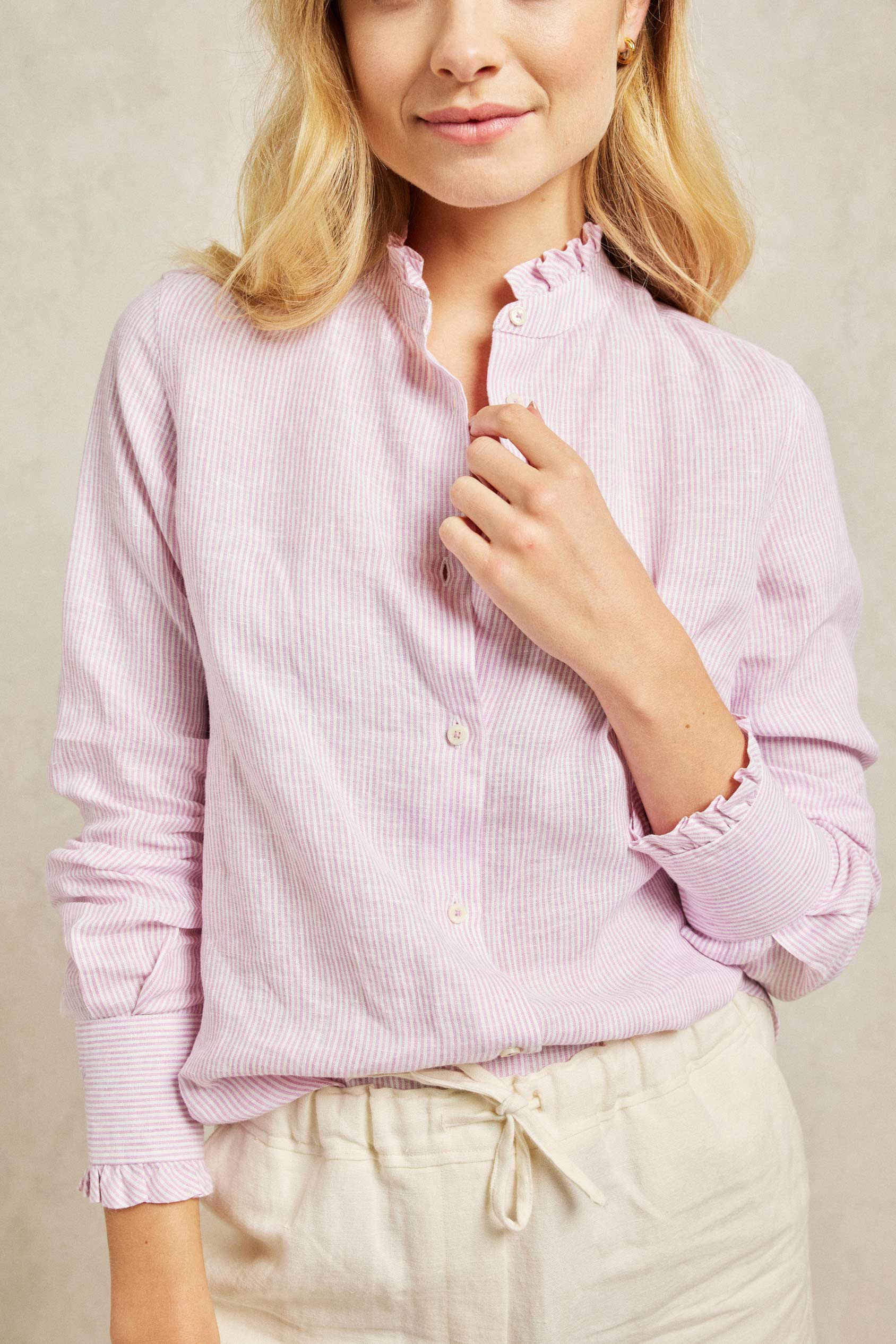 Lifton Pink Ruffle Linen Women's Shirt | Beaufort u0026 Blake