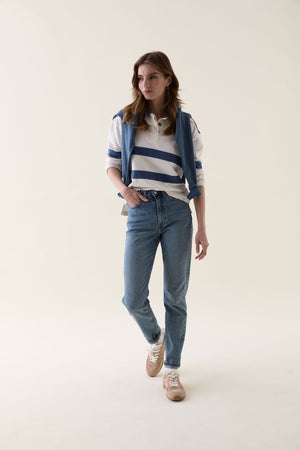 Loxwood Mid Blue Chest Stripe Rugby