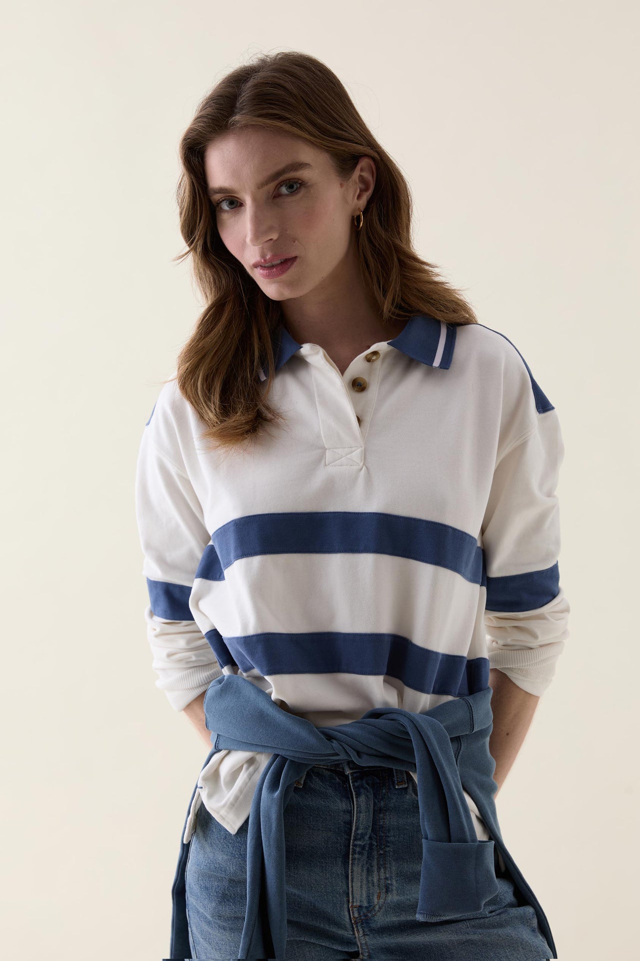 Loxwood Mid Blue Chest Stripe Rugby