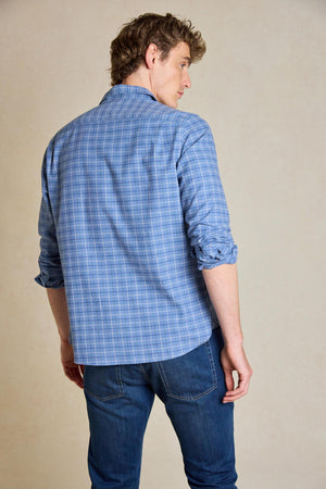 Enhance your look with the Marston Denim Blue Check Shirt. Made from 100% cotton and featuring a classic collar, this shirt combines comfort with timeless style.