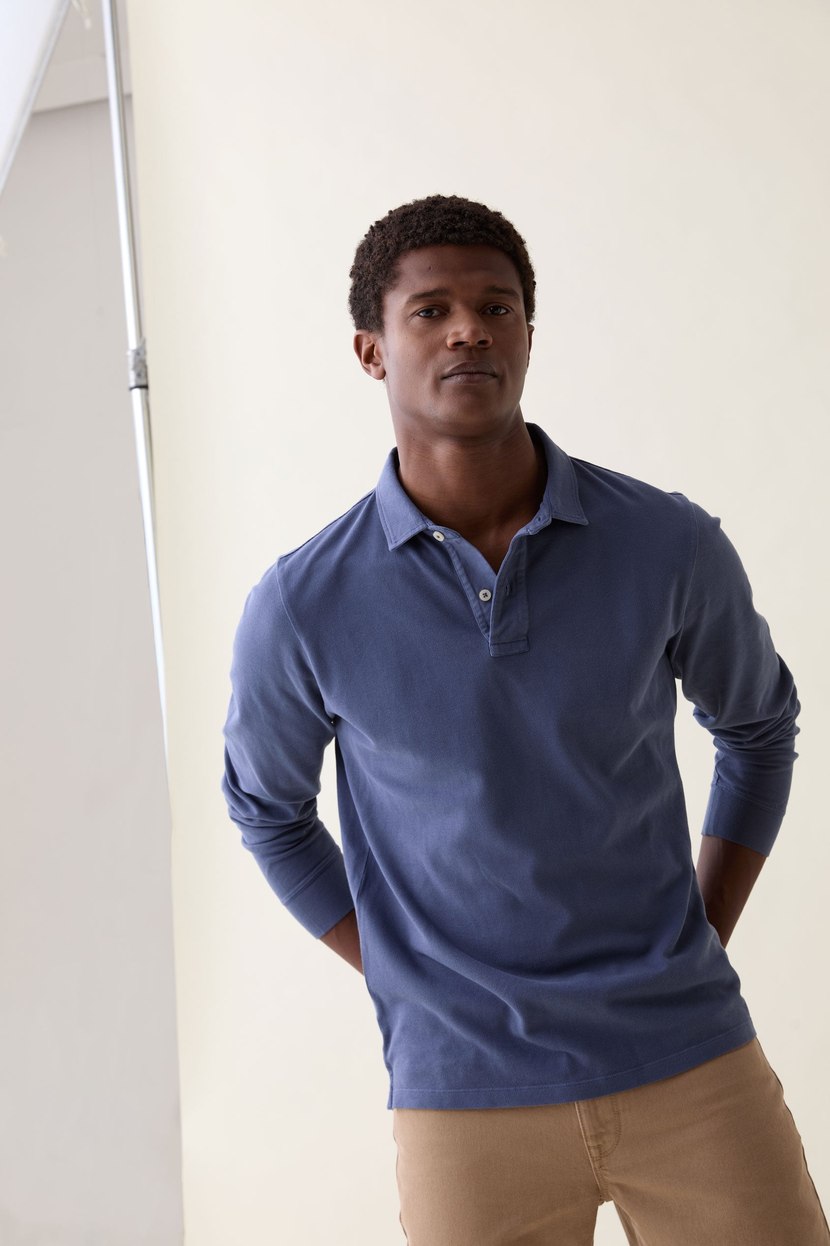 Rye Washed Navy Long Sleeve Polo