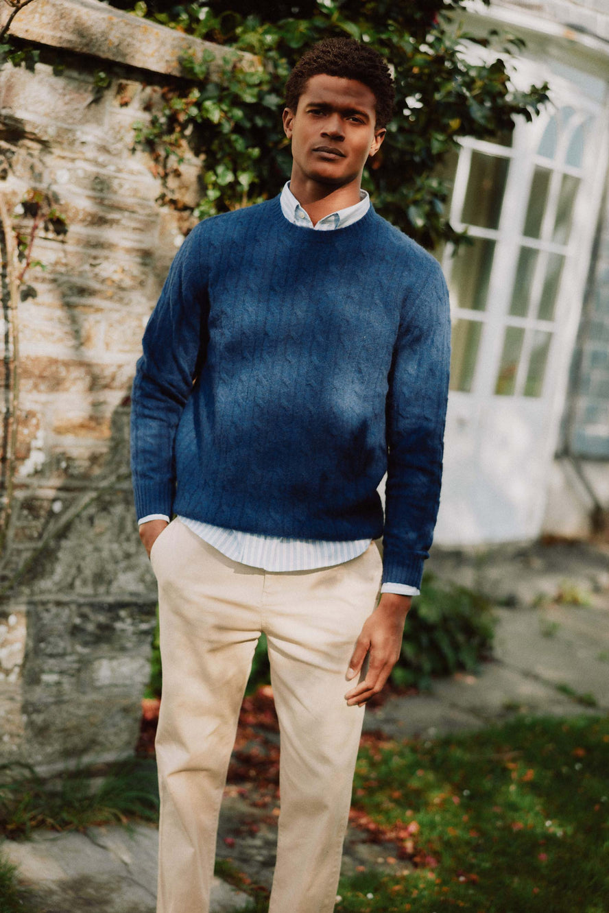 Shop our Shaggy Cobalt Cable Jumper. Made from super soft wool, this cable knit jumper is brushed for a vintage look, combining comfort with effortless style.