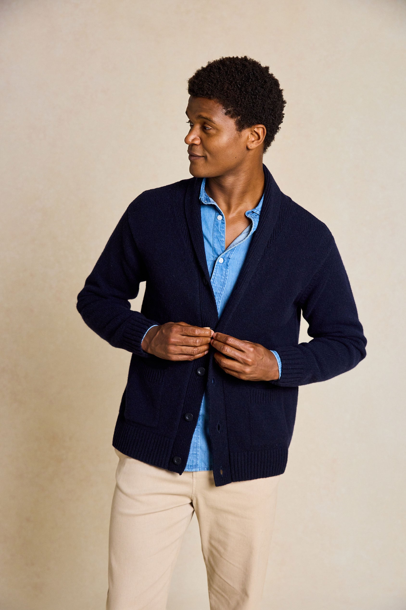 Worth Navy Shawl Collar Cardigan