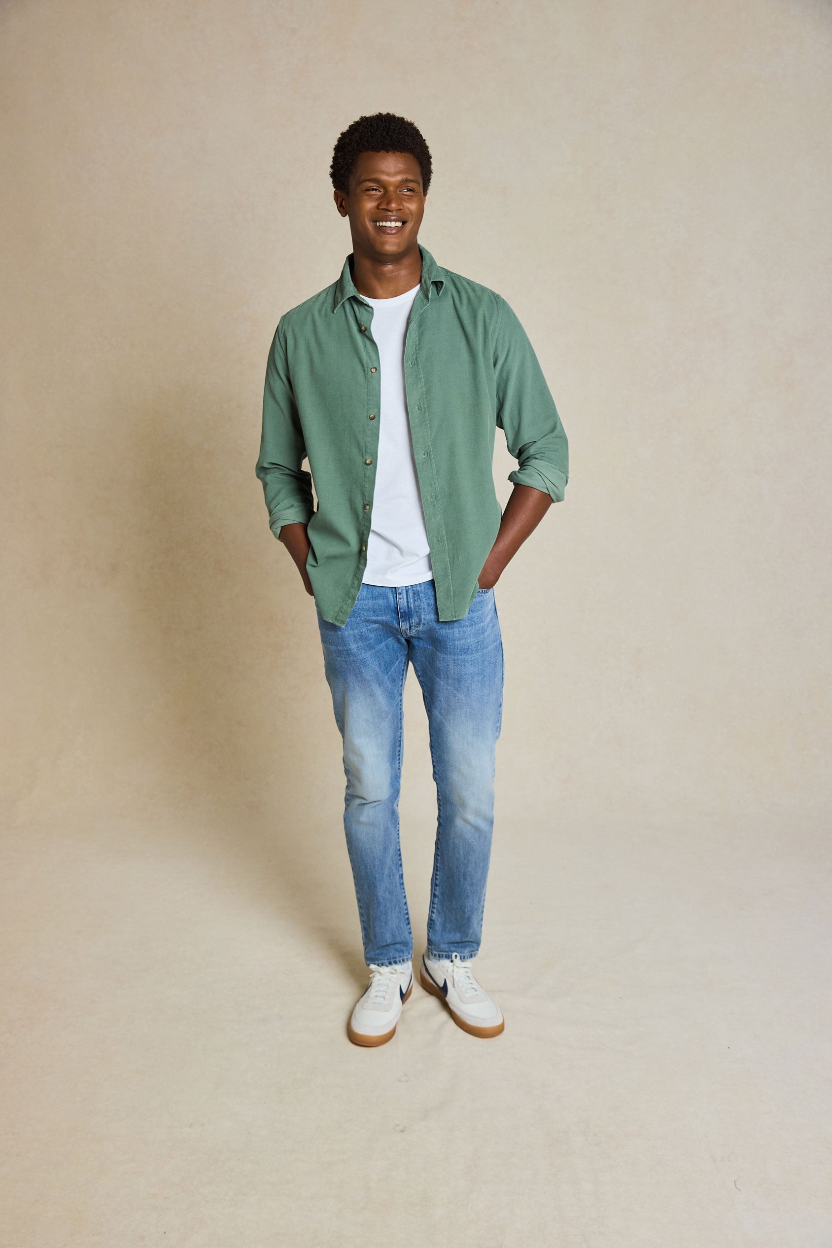 Explore our Wyck Khaki Cord Shirt. Garment-dyed for unique gentle fading and subtle color variations, this shirt offers a distinctive and stylish look - perfect for everyday wear.