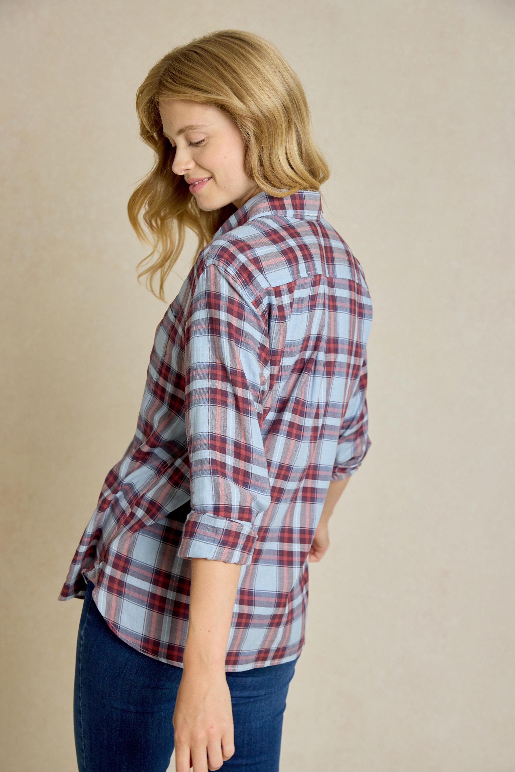 Discover Autumn style with our Yarrow Sky Check Shirt. This women's must-have shirt features a slightly laundered finish, perfect for cosy yet stylish Autumn looks.